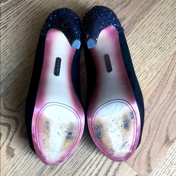 Black suede sparkle Christmas peeptoe platform women high heel stiletto dress - Picture 6 of 11